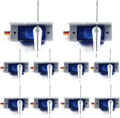 A grid of small servo motors, commonly used in model railways and robotics.