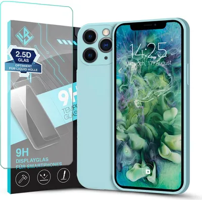 Produktbild von Hülle für Apple iPhone 11 Pro Max mit 9H Displayglas Displayschutz Plus Case Cover Bumper Silikon Softgrip Schutzhülle Farbe: Hellblau