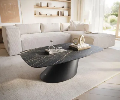 Produktbild von DELIFE Couchtisch Edge Boot 120x70 cm Keramik Laminam® Noir Desir Braun Conis Metall Schwarz