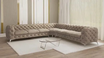 Produktbild von S-STYLE MÖBEL - Chesterfield Ecksofa Cleo mit Silber Metall Füßen aus Dunkle Creme Samtstoff, B/T/H: 323 cm/ 323 cm/ 75 cm