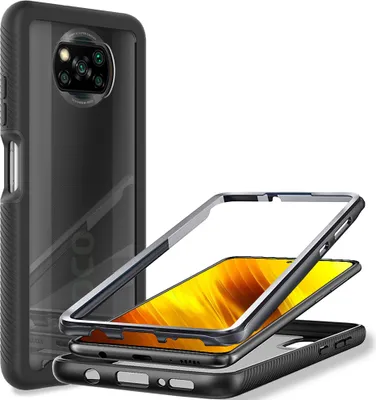 Immagine prodotto di Per Xiaomi Poco X3 NFC Case, LaimTop 360° di protezione a tutto tondo con protezione dello schermo, doppio strato chiaro posteriore TPU Bumper antiurto Custodia protettiva antiscivolo Nero