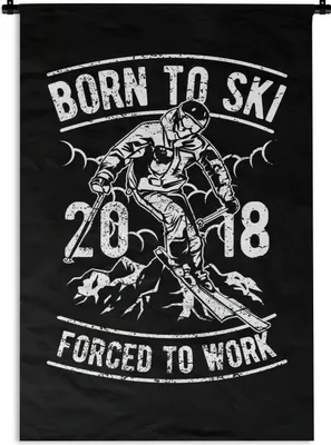 Produktbild von MuchoWow® Wandteppich Wandbehang Ski - Schwarz - Weiß - Vintage 120x180 cm Tapisserie Dekoration Wandtuch - Schlafzimmer - Dekorationen für das Haus