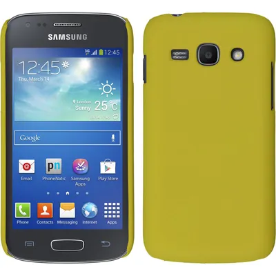 Produktbild von PhoneNatic Case kompatibel mit Samsung Galaxy Ace 3 - Hülle gelb gummiert Hard-case + 2 Schutzfolien
