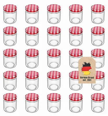 Produktbild von Intirilife Einmachgläser 25er Set 350 ml max 300 ml optimal Marmeladengläser Sturzgläser Vorratsgläser mit Schraubdeckel 11 x 7.5 cm Einkochgläser Honigglas