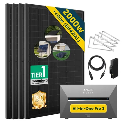 Produktbild von ALLDREI Balkonkraftwerke mit Anker Solix Solarbank 3 E2700 Pro ,Komplettset mit 4x500W Bifazialer Solarpanel & Smarten Zähler