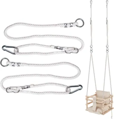 Zdjęcie produktu dla MAMOI® Lina do huśtawki, przedłużenie huśtawki 85-140 cm | 2 x Regulowane mocowanie huśtawki z karabińczykami | Naturalna bawełniana lina