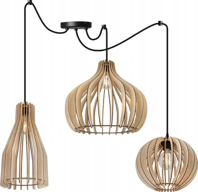 Image de Light-Home Timber lampe à suspendre - lampe à suspendre en forme d'araignée - lampe de plafond pour le salon chambre à coucher et salle à manger - lampe d'araignée avec 3 tête - suspension en métal et en bois - E27