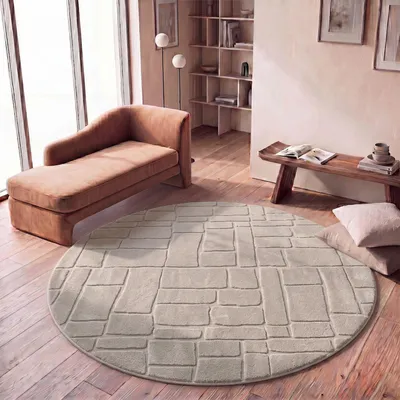 Produktbild von TT Home Wohnzimmer Teppich Schlafzimmer Hochflor Waschbar Skandinavisches Design Geometrisch Abstrakt Boho Stil Einfarbig 3D Größe 120 cm Rund