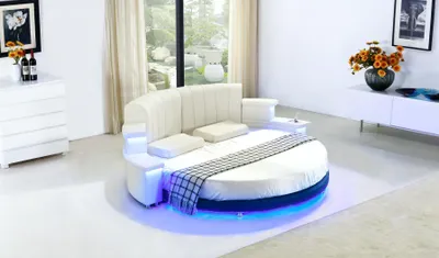 Produktbild von Rund Bett Möbel Polster Betten Schlafzimmer Möbel Lederbett LED Beleuchtet