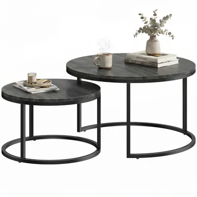 Immagine prodotto di Tavolini da divano - Set di 2 tavolini rotondi - Metallo - Grande: 78,5 x 78,5 x 46,5 cm - Piccolo: 59 x 59 x 36,5 cm - Neri - Stile moderno