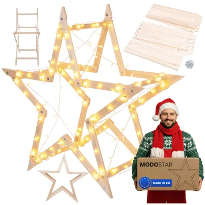 Produktbild von MODO24 3D Weihnachtsstern Holz MODOSTAR, Holzstern, Deko Stern,Holz, Faltbar, Outdoor Garten Wetterfest, 114 cm, Natur Imp, GWZ