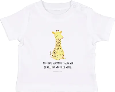 Produktbild von Mr. & Mrs. Panda Babyshirt Giraffe Zufrieden 6. - 12. Monat - Weiß - Geschenk, Baumwolle Baby Shirt, Organic, Abenteuer, T-Shirt, , Afrika, Glück