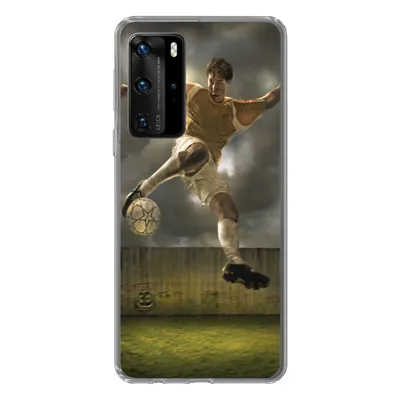Produktbild von MuchoWow® Handyhülle Schutzhülle Hülle für Huawei P40 Pro Eine Illustration eines Fußballspielers, der den Ball schießt - Jungen - Kinder Silikon Softcase Handy Hülle - Schutz