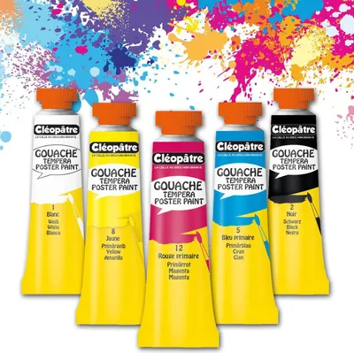 Produktbild von 5 Tuben Gouache In Blisterverpackung, Je 10Ml : Weiss, Primärgelb, Magenta, Cyan, Schwarz