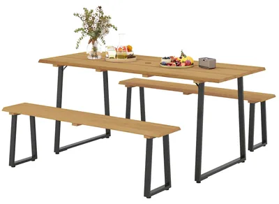Image de Ensemble de jardin pour 6 personnes, comprenant 2 bancs. Couleur : marron, noir. Dimensions : 178 x 76 x 77 cm