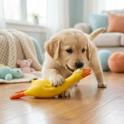 Produktbild von Quietschendes Hühner-Hundespielzeug - Latex-Hundespielzeug mit Quietscher - Gelbes Kauspielzeug für kleine und mittelgroße Hunde - Strapazierfähiges Kauspielzeug - 20 cm [60038]
