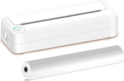 Produktbild von A4 Papierdrucker Drahtloser Bluetooth-Thermodrucker für mobile Büros, unterstuetzt mobile Fotodrucker, 210 mm Fotodrucker Thermotransferdrucker mit 1 Rolle Thermopapier Kompatibel mit Android iOS, Weiß