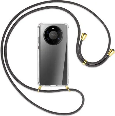 Produktbild von Handykette Backcover-Schutzhülle mit Band (Metall goldfarben) für Huawei Mate 40 Pro Plus - dunkelgrau
