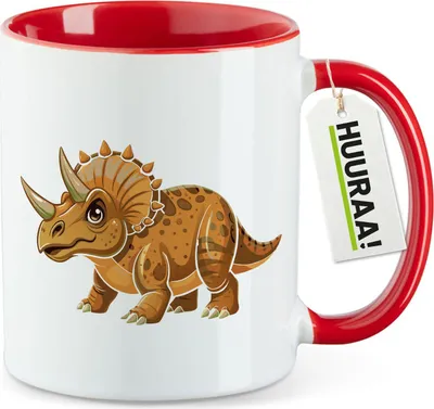 Produktbild von Huuraa Kaffeetasse Triceratops Dinosaurier 330ml Rot Keramik Kaffeebecher Geschenkidee