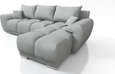 Produktbild von Easy Furniture Velvet Ecksofa in L-FORM Universelle Seitenauswahl 289 x 189 cm - Sofa mit Schlaffunktion - Schlafsofa mit Bettkasten - Farbe: Hellgrau