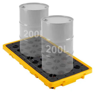 Image de Palette de rétention VEVOR 1316 x 680 x 150 mm, avec une charge statique de 2 000 kg et une capacité de 79,5 l, palette pour fûts avec système de drainage pour 2 fûts