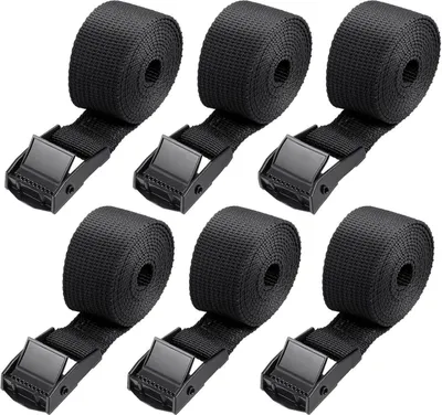 Produktbild von Hejo 6er Pack Spanngurte kurz 1m Schwarz - Verstellbare Zurrgurte für Motorrad, Camping, Gepäck