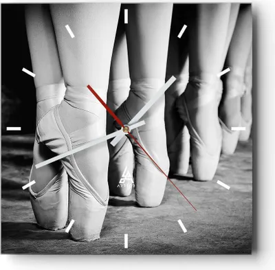 Produktbild von Wanduhr - Quadrat - Glasuhr - Ballettschuhe Füße Tanz - 40x40cm - Schleichendes Uhrwerk - Lautlos - zum Aufhängen bereit - Dekoration Modern - Wanddekoration aus Glas - C3AC40x40-4222