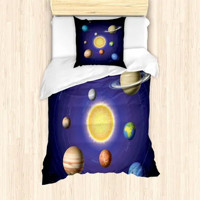 Produktbild von ABAKUHAUS Platz Mantele, Sonnensystem mit Planeten, Milbensicher Allergiker geeignet mit Kissenbezügen, 135 cm x 200 cm - 80 x 80 cm, Mehrfarbig