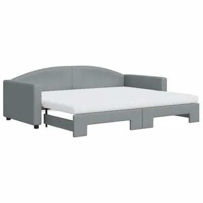 Zdjęcie produktu dla vidaXL Rozkładana leżanka z materacem jasnoszara 90x200 cm tkanina