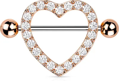 Produktbild von viva-adorno Brustpiercing Herz Zirkonia Nippelpiercing Brustwarzenpiercing Shield Schild Kristall Herzen Z197, rosegold