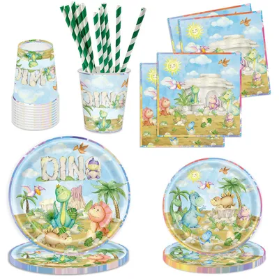 Productafbeelding van Dino Feest Servies Set voor 10 Gasten - 50 Delig Partyteller, Bekers en Servetten