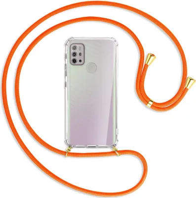 Produktbild von Handykette Backcover-Schutzhülle mit Band (Metall goldfarben) für Motorola Moto G10 (Power), G20, G30 - neonorange