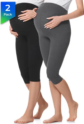Produktbild von Be Mammy 3/4 Umstandsleggings aus Baumwolle 2Pack BE20-229 (2Pack Schwarz/Dunkelmelange, S)