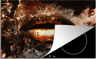 Produktbild von KitchenYeah© Herdabdeckplatte Gold - Lippen - Kunst - Gold - Luxus - Abstrakt , 81x52cm, Küche Deko, Glaskeramikkochfeld Herdabdeckung, Abdeckplatte fùr Kochfeld