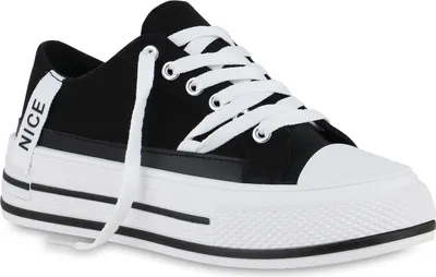 Produktbild von VAN HILL Damen Sneaker Low Schnürer Prints Stoff Schuhe 840989, Farbe: Schwarz, Größe: 39