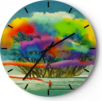 Produktbild von Wanduhr - Rund - Glasuhr - Abstraktion Natur - 30x30cm - Schleichendes Uhrwerk - Lautlos - zum Aufhängen bereit - Dekoration Modern - Wanddekoration aus Glas - C3AR30x30-3728