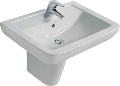 Produktbild von Ideal Standard Waschtisch Eurovit Plus, Feinfeuerton, Weiß, eckig, 650x460x190 mm, mit Wasserleiste und 1 Hahnloch, DIN EN 14688 CL 25, DIN EN 31