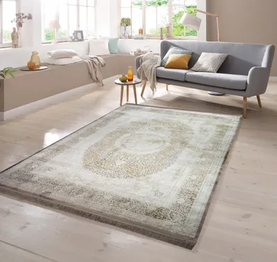 Obrázok produktu pre Koberec s ornamentmi z prírodných vlákien v béžovej farbe – rozmery 160 x 230 cm