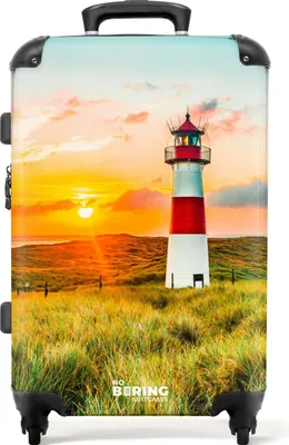 Produktbild von NoBoringSuitcases.com® Großer Koffer - Leuchtturm bei Sonnenuntergang - Kombinationsschloss TSA - Hartschalen Trolley 4 Rollen - 72 liter - Reisekoffer - 66 cmKoffer Mittelgroß 67x43x25 cm, 72L,