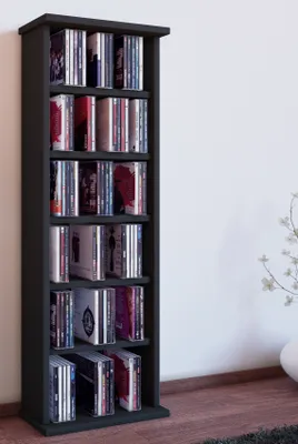 Produktbild von VCM CD Regal Holz | CD Regal mit Platz für 150 CDs oder 65 DVDs oder 36-Videos | Maße: H. 92 x B. 31 x T. 18 cm | elegantes DVD Regal stehend | Blu ray Regal fürs Wohnzimmer | CD Regal | Vostan