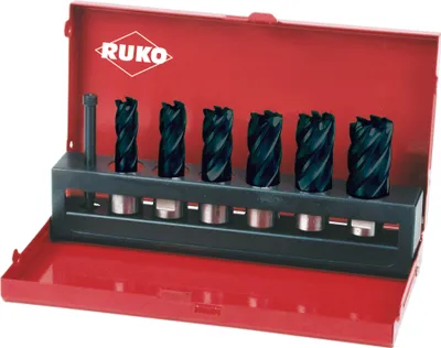 Obrázek produktu pro Sada jádrových vrtáků 7 ks D.12-14-16-18-20-22mm HSS TiAlN Cut-T.30mm Weldon RUKO