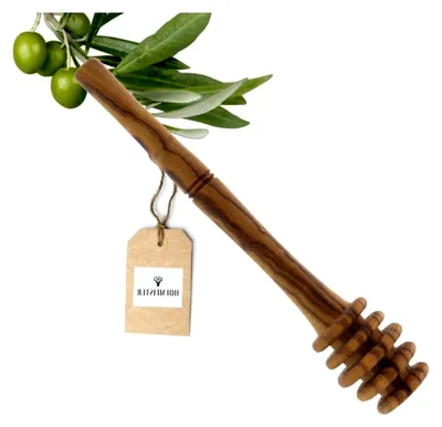 Produktbild von Honiglöffel aus Olivenholz - mit Rillen für eine saubere Portionierung, 15 cm