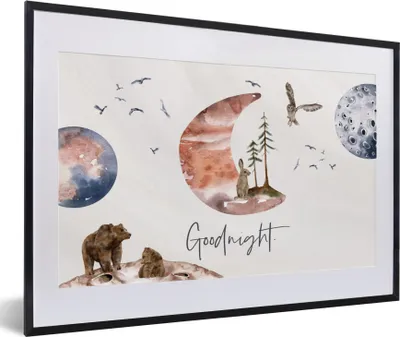 Produktbild von MuchoWow® Gerahmtes Poster Zitate - Gute Nacht - Sprichwörter - Kinder - Jungen - Mädchen - Kind 60x40 cm - Poster mit Schwarzem Bilderrahmen Wandposter Rahmen Foto Bilder - Schlafzimmer - Plakat in Rahmen - Drucken