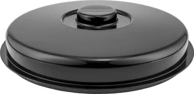 A black lid for a canning machine.