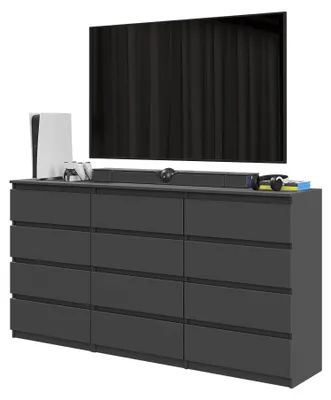 Immagine prodotto di Set di cassettiere grigio antracite con 12 cassetti (8+4) – Ampio set di credenze per camera da letto e soggiorno – GABRIEL