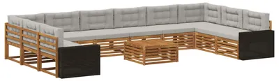 Immagine prodotto di vidaXL Set di divani, 11 pezzi. Legno massello di acacia, naturale e grigio chiaro