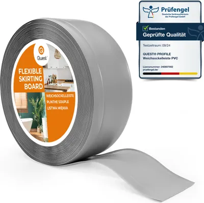 Immagine prodotto di QUEST Battiscopa in PVC 70x20mm, 1m, Battiscopa morbido, flessibile, grigio