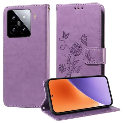 Produktbild von Mobigear Blumen-Handyhülle für Xiaomi 15 – Klapphülle mit Portemonnaie – Lila