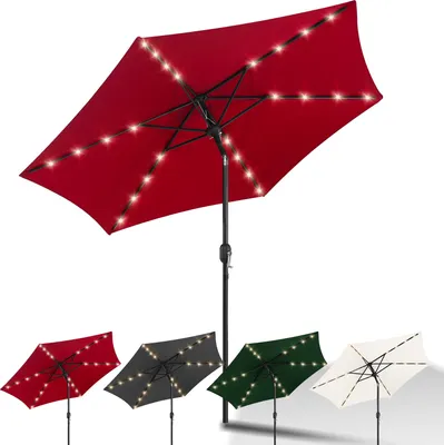 Produktbild von TolleTour Sonnenschirm Rund,Kurbel Knickbar Eisen Balkonschirm Marktschirm,neigbar,LED,270cm,Rot