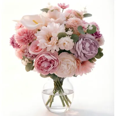 Produktbild von Künstliche Blumen wie echt, Pfingstrosen & Chrysanthemen, Weiß, UV-beständig, für Deko